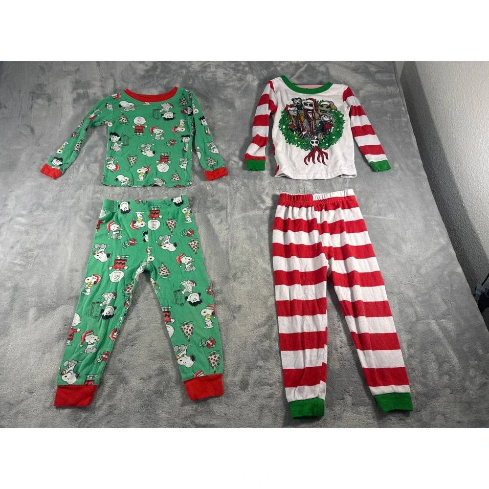 Peanuts Snoopy & Nightmare Before Christmas Toddler Pajama Set Bundle 4T 4
